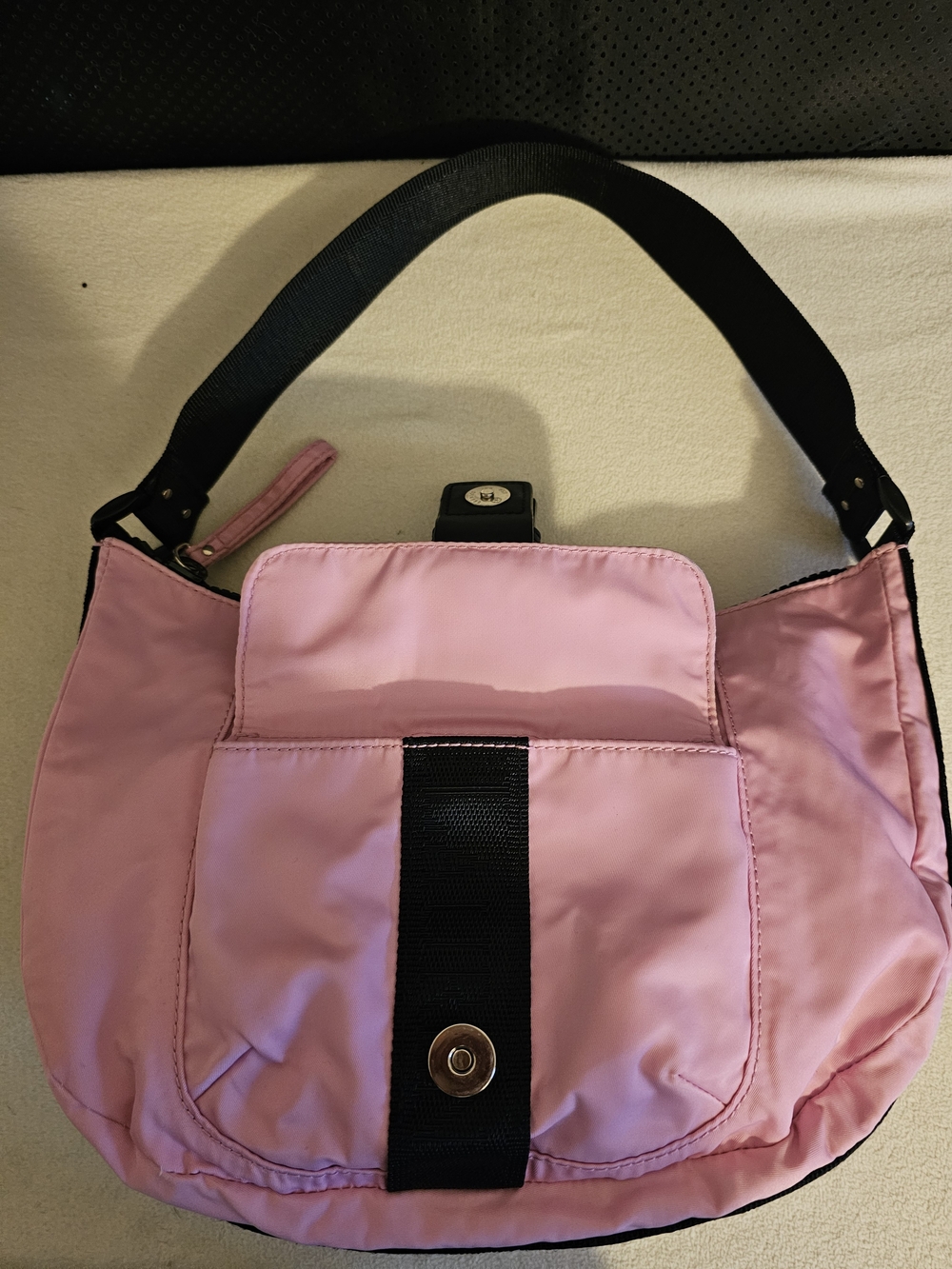 Lauren Ralph Lauren Pink Shoulder Bag with Black Strap and Buckle. - Picture 5 of 11